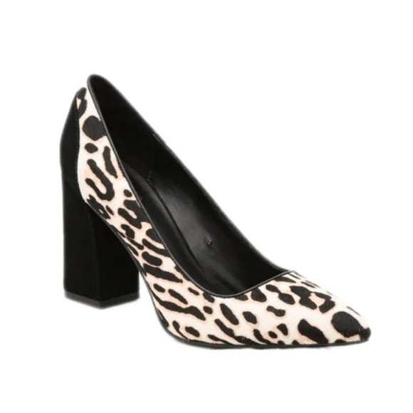 Bleecker and Bond Calf Hair Leopard Print Heels - Picture 1 of 6